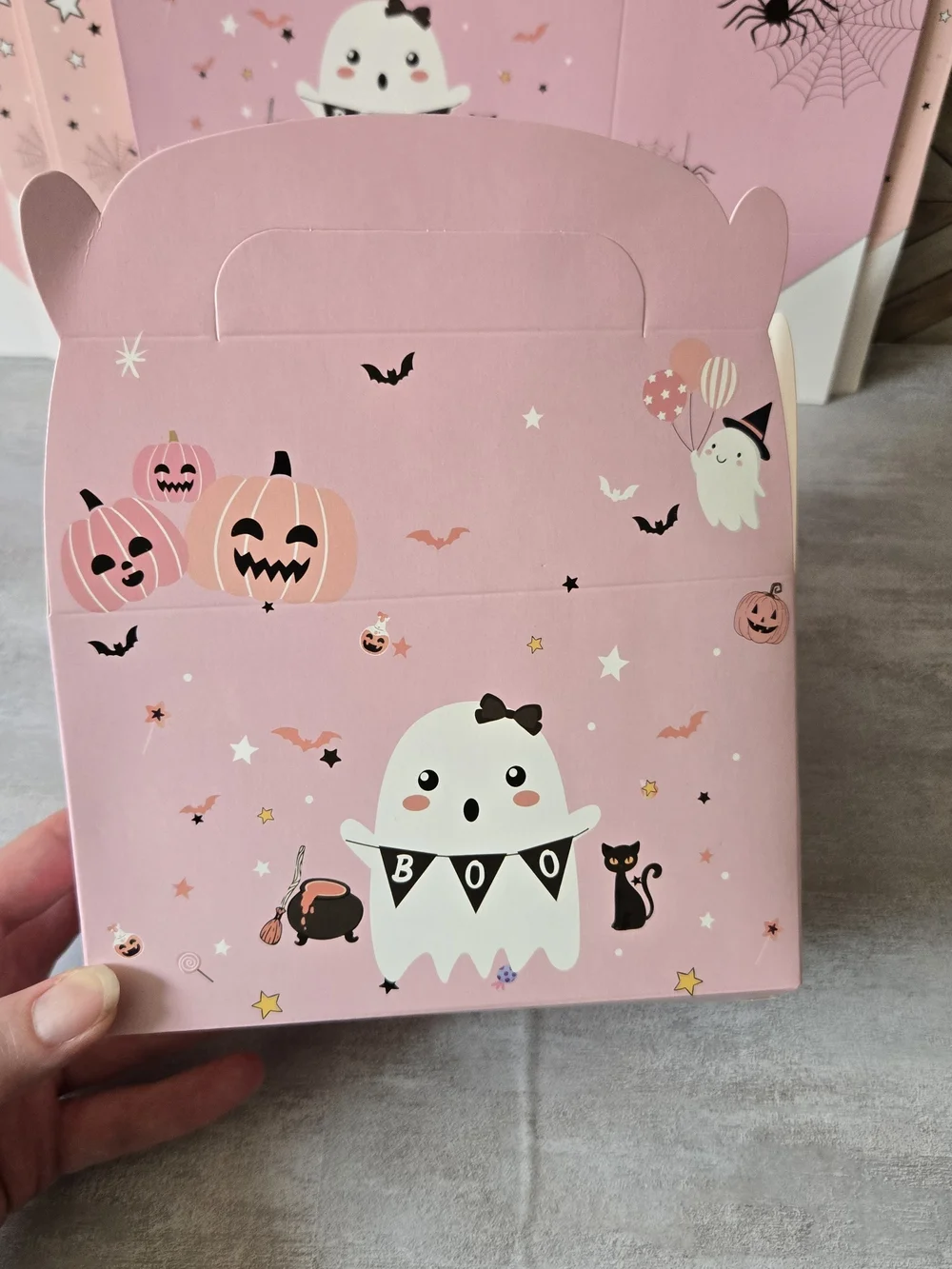 ​Pink Halloween Treat Boxes Pastel Boo Ghost Black Cat Party Favor Gift Box Set